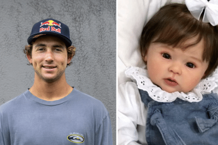 Griffin Colapinto (left) and a Brazilian reborn doll.